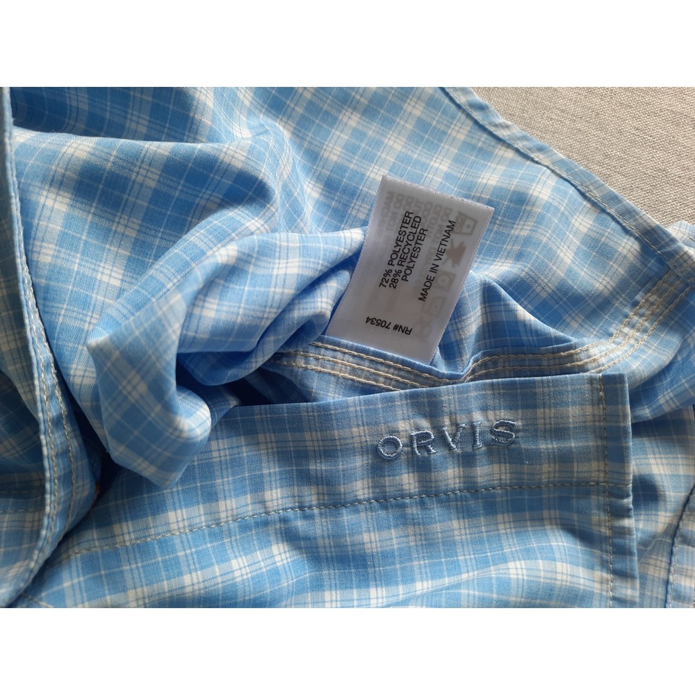 Orvis Men XL Vent Outdoor Plaid Pocket Button Shirt SS Recycled Polyester Blue - Picture 7 of 9
